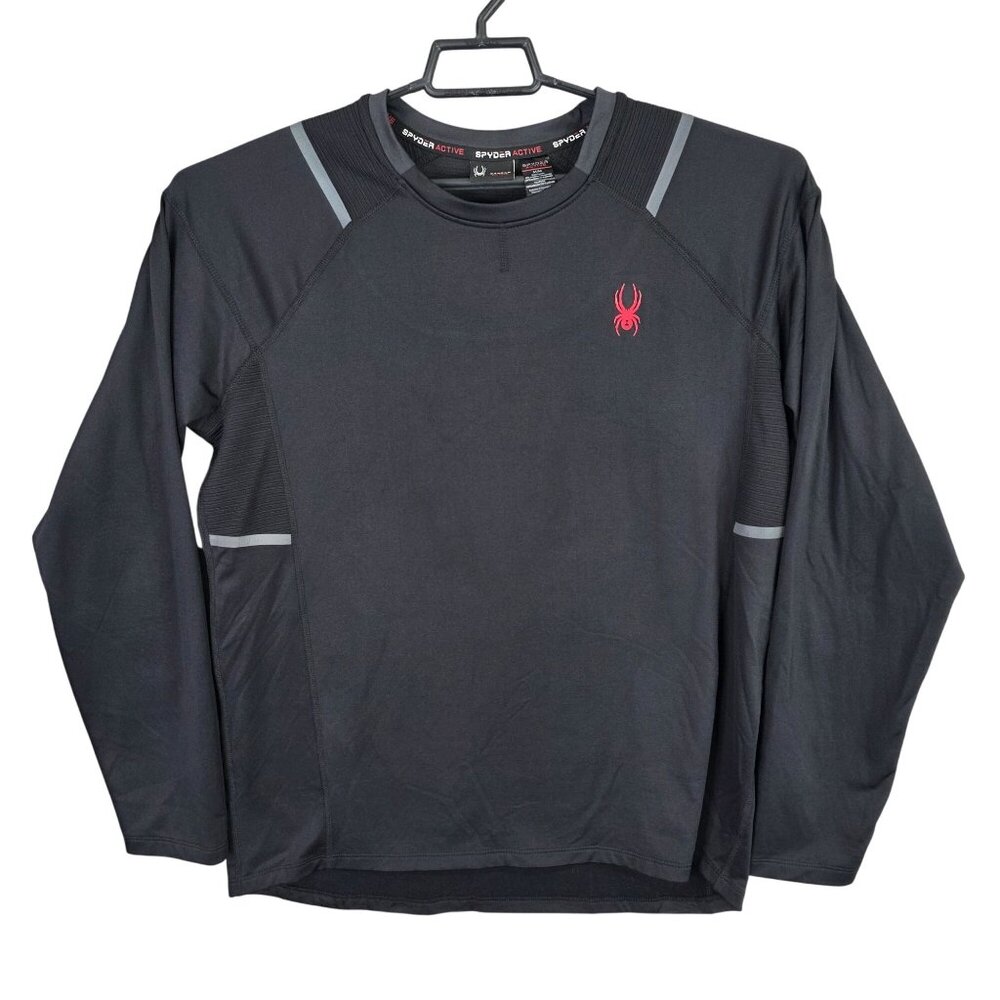 Mens Spyder Active Black ProWeb Microfleece Shirt Long Sleeve Crew Neck Size M